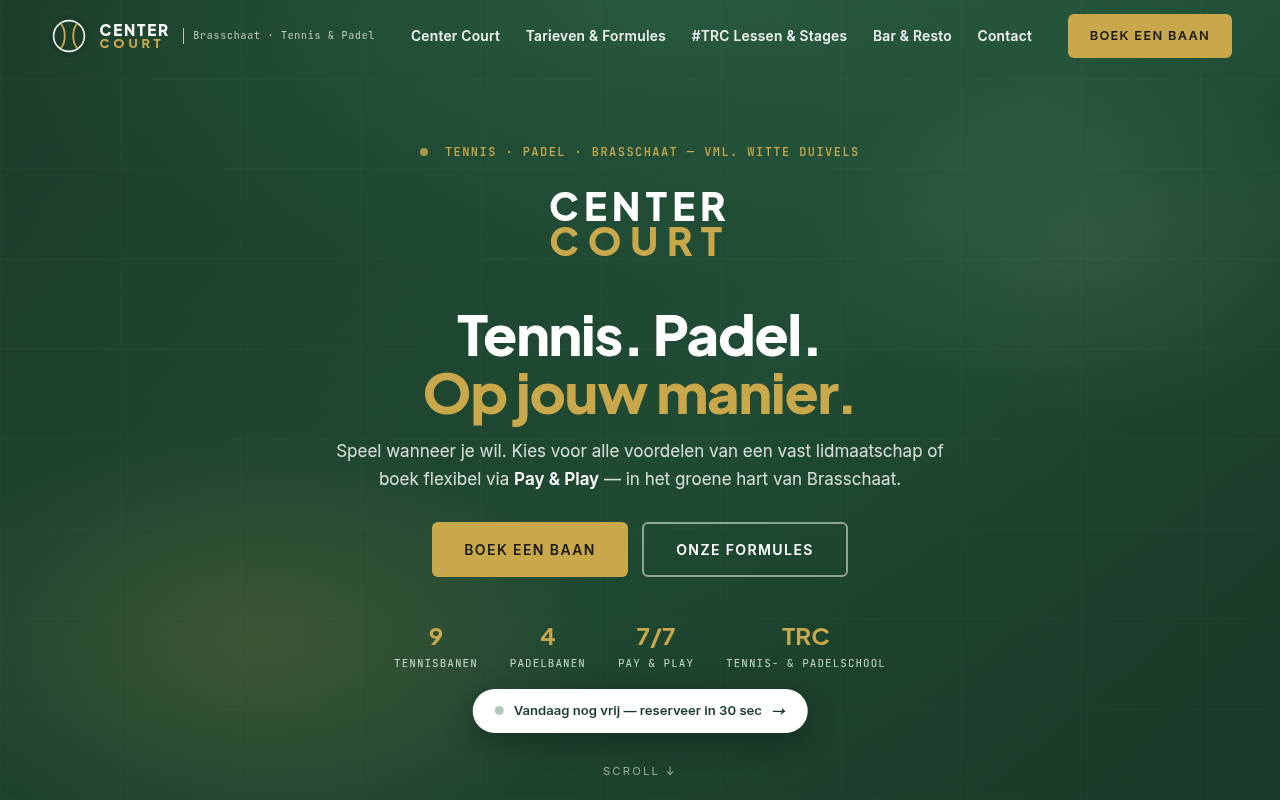 Screenshot of a generated sports club website deployed by Webly